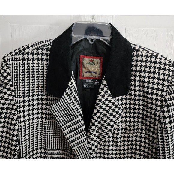 Vtg 80s Ventura Women’s Blazer Jacket Wool Blend Suede Collar Houndstooth Size M - Picture 2 of 9